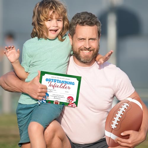 EYxsaxenk Football Achievement Award Certificates - 60Pcs End of Season Football Team Award Certificate Paper Sport Game Ceremony Award Certificate of Achievement for Kid Student Reward Teacher Supply