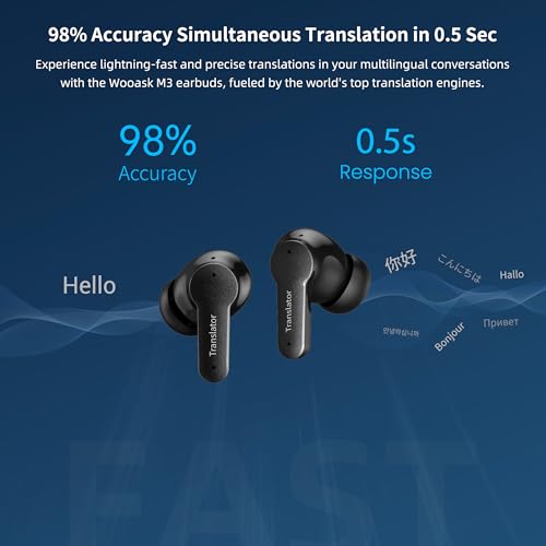 Anfier Offline Translator Earbuds M3 Black Real Time Instant Language Translator Device 98% High Accuracy and Rapid Response in 0.5s Support 144 Language and Accents Translation (With Offline Package)