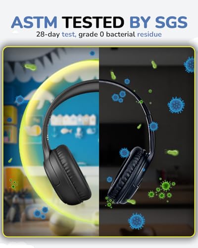 awatrue Kids Headphones Wired Toddler Headphones with Microphone, Over-Ear Headphones, 85/94dB Volume-Limiting, 3.5mm Jack, Foldable On-Ear Design (Black)