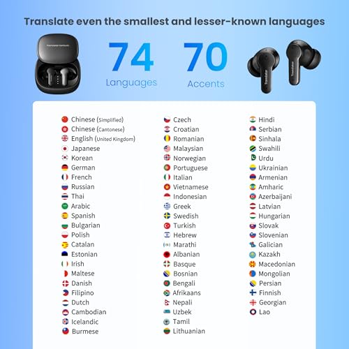 Anfier Offline Translator Earbuds M3 Black Real Time Instant Language Translator Device 98% High Accuracy and Rapid Response in 0.5s Support 144 Language and Accents Translation (With Offline Package)