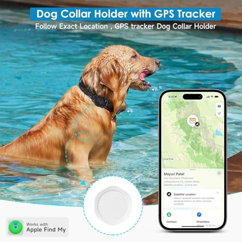 GPS Tracker for Dogs, Mini GPS Cat Tracker, IP68 Waterproof GPS Tracker for Cats with Holder No Monthly Fee, Work with Apple Find My(iOS Only), Real-Time Location Pet Tracking Smart Activity Tracker