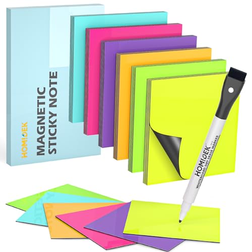 HOMiDEK Reusable Magnetic Sticky Notes, (30 Pack, 3x3 in) Dry Erase Magnets Magnetic Labels with Marker, Easy to Post Notes for Whiteboard, Fridge, Locker, Cabinet, Door - Office & Classroom Supplies