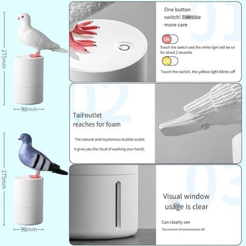 Pigeon Soap Dispenser: Pigeon Automatic Induction Foam Hand Washer, Automatic Soap Dispenser, Automatic Soap Dispenser Touchless, Countertop Soap Foam Dispenser, Bird Soap Dispenser (B)