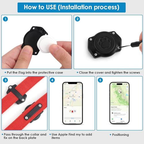 GPS Tracker for Dogs, Mini GPS Cat Tracker, IP68 Waterproof GPS Tracker for Cats with Holder No Monthly Fee, Work with Apple Find My(iOS Only), Real-Time Location Pet Tracking Smart Activity Tracker