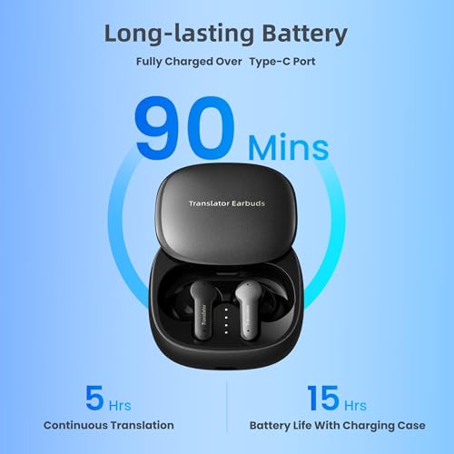 Anfier Offline Translator Earbuds M3 Black Real Time Instant Language Translator Device 98% High Accuracy and Rapid Response in 0.5s Support 144 Language and Accents Translation (With Offline Package)