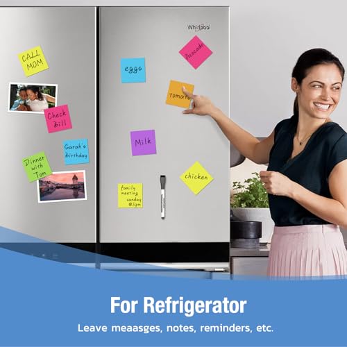 HOMiDEK Reusable Magnetic Sticky Notes, (30 Pack, 3x3 in) Dry Erase Magnets Magnetic Labels with Marker, Easy to Post Notes for Whiteboard, Fridge, Locker, Cabinet, Door - Office & Classroom Supplies