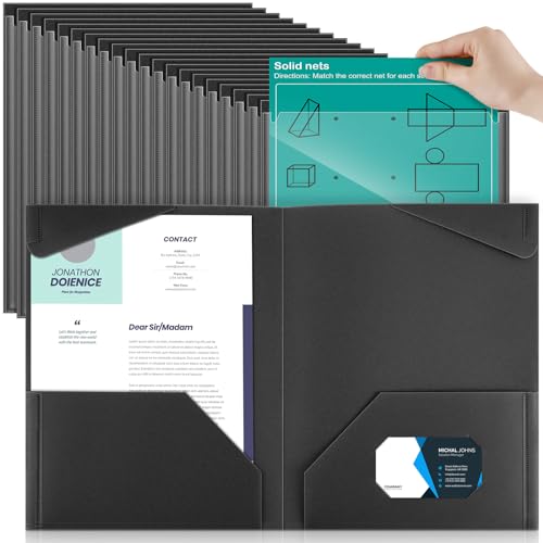 Henoyso 100 Pcs Plastic Folders with Clear Front Pockets Heavy Duty File Folders with 2 Pockets and Card Slot for Student Parent Teacher Communication School Office (Black)