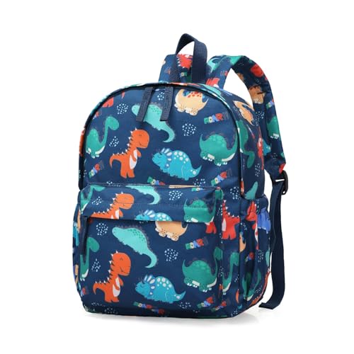KK CRAFTS Preschool Backpack Kindergarten Little Kid Toddler School Backpacks for Boys and Girls with Chest Strap(Dark Blue Dino)