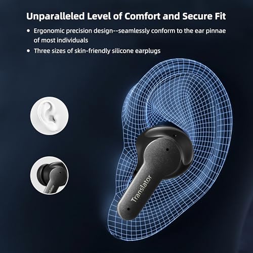 Anfier Offline Translator Earbuds M3 Black Real Time Instant Language Translator Device 98% High Accuracy and Rapid Response in 0.5s Support 144 Language and Accents Translation (With Offline Package)