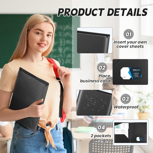 Henoyso 100 Pcs Plastic Folders with Clear Front Pockets Heavy Duty File Folders with 2 Pockets and Card Slot for Student Parent Teacher Communication School Office (Black)