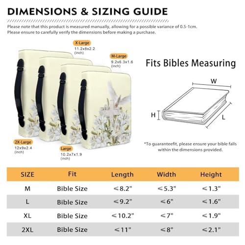 Biyejit Bible Cover for Women Men Church Tote Bag with Handle and Zip Around Study Bible Case Lightweight Bible Accessories Bible Protector Scripture Bag, Lily Flower Pigeon Cross
