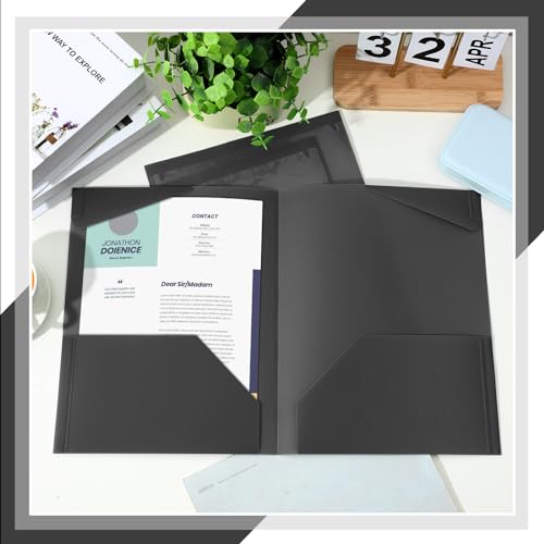 Henoyso 100 Pcs Plastic Folders with Clear Front Pockets Heavy Duty File Folders with 2 Pockets and Card Slot for Student Parent Teacher Communication School Office (Black)