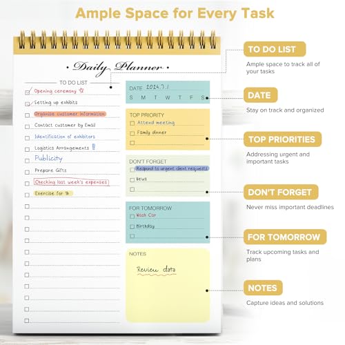 To Do List Notepad, To Do List Notebook for Work with 52 Undated Sheets, Daily To Do List Planner, Checklist Organizer Notebook for Office, Home and School- Yellow