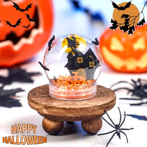Blueweenly 24 Set Halloween Glitter Snow Globe Craft Kit for Kids Bulk Halloween Party Glitter Snow Globe Craft Kit with Ghost Bat Castle Pumpkin Foam Glitter Plastic Globes for Candy Giveaways