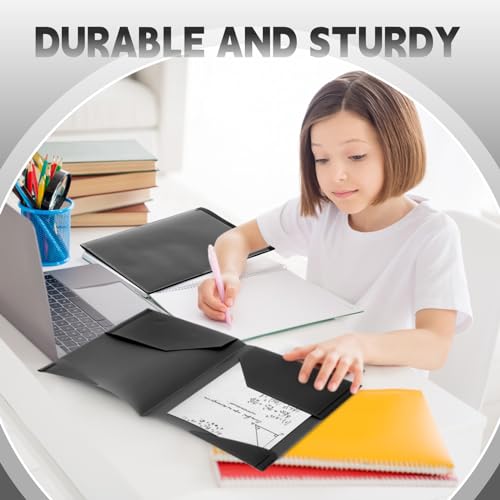 Henoyso 100 Pcs Plastic Folders with Clear Front Pockets Heavy Duty File Folders with 2 Pockets and Card Slot for Student Parent Teacher Communication School Office (Black)