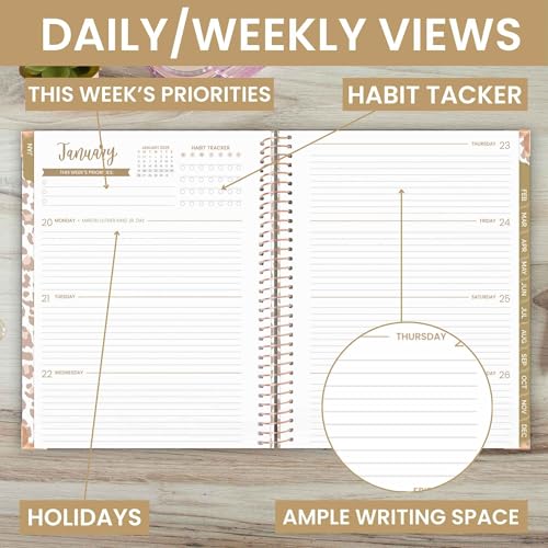 bloom daily planners HARDCOVER 2025 (8.5" x 11") Calendar Year Day Planner (January 2025 - December 2025) - Passion/Goal Organizer - Monthly & Weekly Inspirational Agenda Book - Tan Leopard