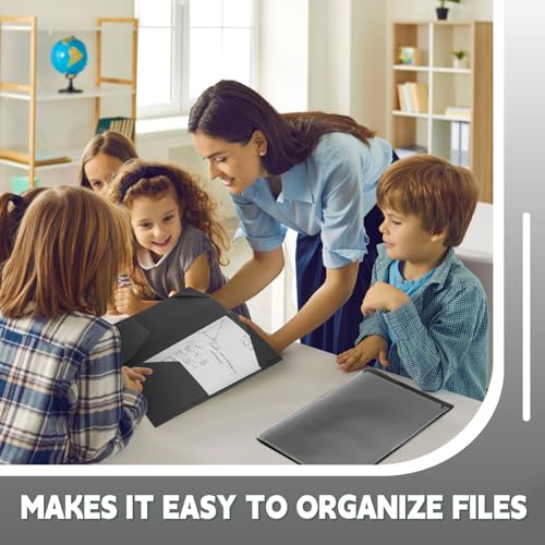 Henoyso 100 Pcs Plastic Folders with Clear Front Pockets Heavy Duty File Folders with 2 Pockets and Card Slot for Student Parent Teacher Communication School Office (Black)