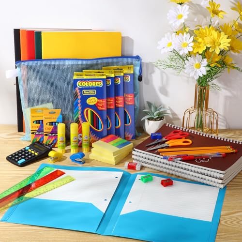 SATINIOR 6 Sets 342 Pcs Bulk Back to School Supplies Kit Middle High School Supply Set Back to School Essentials Bundle Folders Notebooks Pencil Pen Calculator Stapler Scissors Sharpeners for Students