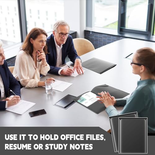 Henoyso 100 Pcs Plastic Folders with Clear Front Pockets Heavy Duty File Folders with 2 Pockets and Card Slot for Student Parent Teacher Communication School Office (Black)
