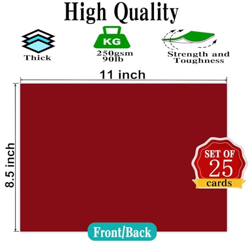 Dark Red Cardstock, 25 Sheets 8.5 x 11 Red Paper, MEIOPUOYEAM 250gsm/92lb Card Stock Printer Paper for Halloween, Christmas, Invitations, Crafts, DIY Cards, Stationary Printing, Scrapbooking Supplies