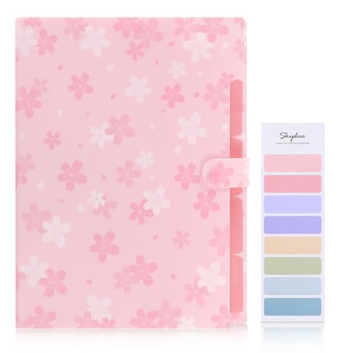 SKYDUE Expanding File Folder with 5 Pockets, Accordion File Organizer,Portable Receipt Paper Documents Organizer,Letter Size Filing Folder School Office Supplies,Pink