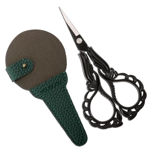 YOUGUOM Sewing Embroidery Scissors with Case Sharp Tip Detail Scissor for Thread Yarn Cross Stitch Crafts Artwork Needlepoint Cutting Knitting Shears Black