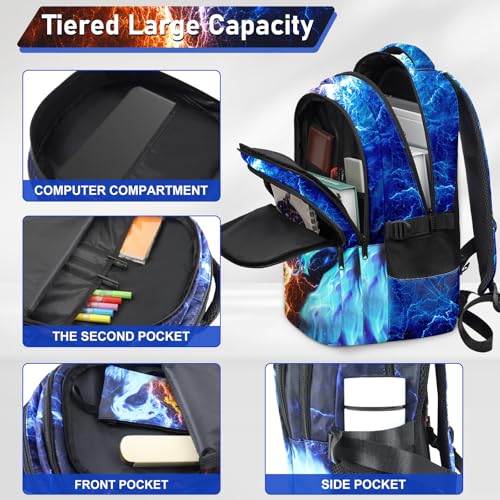 Labfen Dragon Backpack Set for Boys, Kids Dragon School Backpack with Lunch Box Pencil Bag, Dragon Backpack with for Students Red and Blue