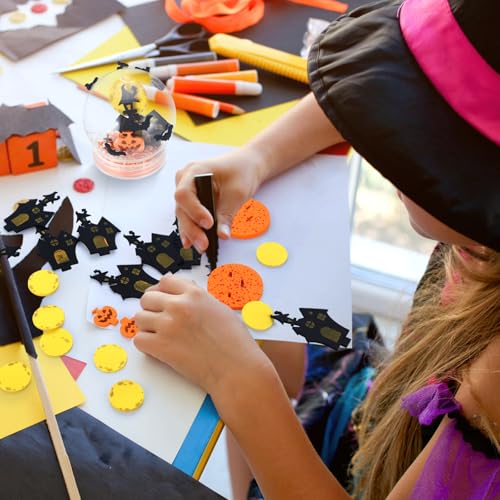 Blueweenly 24 Set Halloween Glitter Snow Globe Craft Kit for Kids Bulk Halloween Party Glitter Snow Globe Craft Kit with Ghost Bat Castle Pumpkin Foam Glitter Plastic Globes for Candy Giveaways