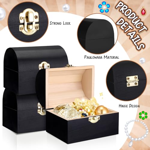 Menkxi 12 Pcs Unfinished Wood Box with Hinged Lid Mini 4.7 x 3.5 x 3.1 Inch Treasure Chest Wooden Jewelry Craft Boxes for DIY Project Party Favor Home Storage Art Craft Making (Black)