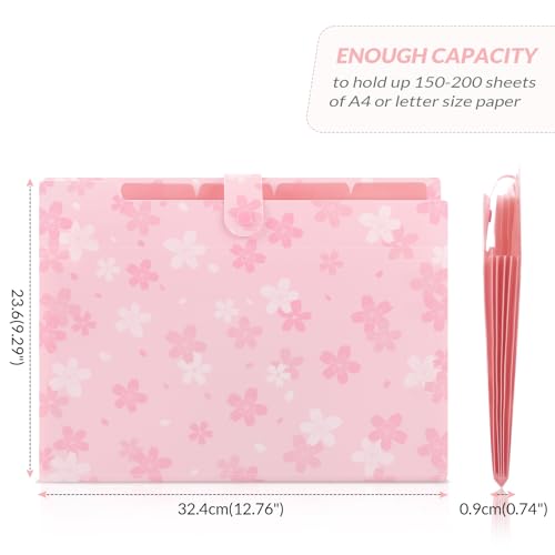SKYDUE Expanding File Folder with 5 Pockets, Accordion File Organizer,Portable Receipt Paper Documents Organizer,Letter Size Filing Folder School Office Supplies,Pink