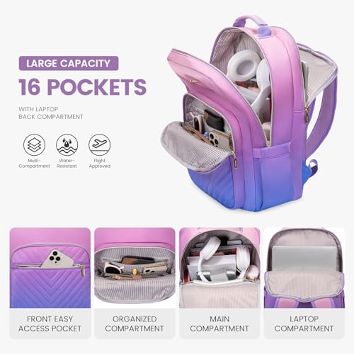 LOVEVOOK Laptop Backpack for Women 15.6 inch,Cute Womens Travel Backpack Purse,Professional Laptop Computer Bag,Waterproof Work Business College Teacher Bag Carry on Backpack with USB Port,Blue-purple