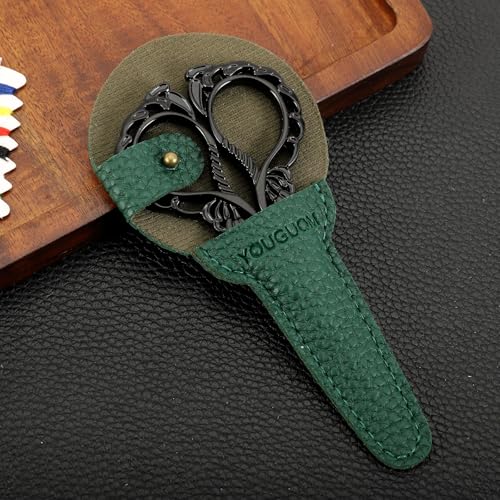 YOUGUOM Sewing Embroidery Scissors with Case Sharp Tip Detail Scissor for Thread Yarn Cross Stitch Crafts Artwork Needlepoint Cutting Knitting Shears Black