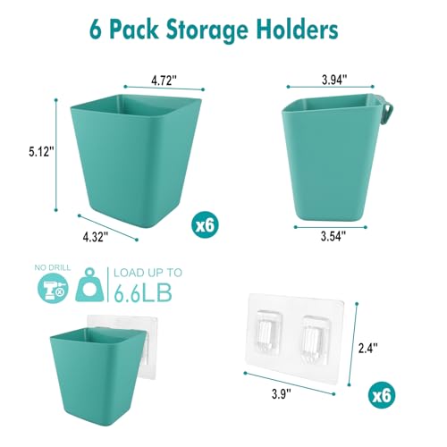 Wall Caddy Pen Holders, 6 Pack Large Pencil Cups Organizer for Marker / Remote / Crayon / White Board Accessories, with Adhesive Stickers, Office Home Craft Class Kids Room Art Organization (Green)