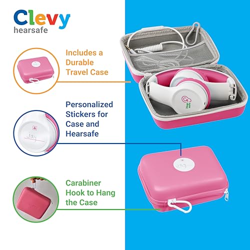 Clevy Kids Headphones Over-Ear 3.5mm Jack Wired Headphones for School - 5ft Tangle-Free Cord with HD Mic, 85dB Volume Limited for iPad/Computer, Foldable Girls/Boys Durable Carrying Case (Pink)