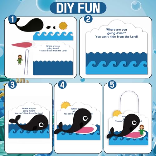 Wenqik 48 Pcs Jonah and The Whale Craft Kit DIY Christian Sunday School Crafts Jonah and The Whale Decorations Make Your Own Jonah and The Whale Set for Kids Classroom Fun Activities Art Supplies