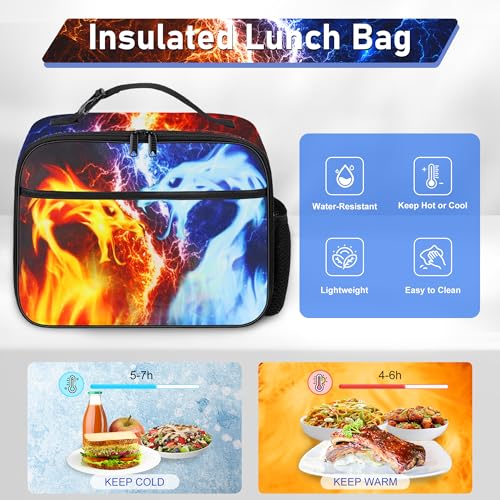 Labfen Dragon Backpack Set for Boys, Kids Dragon School Backpack with Lunch Box Pencil Bag, Dragon Backpack with for Students Red and Blue