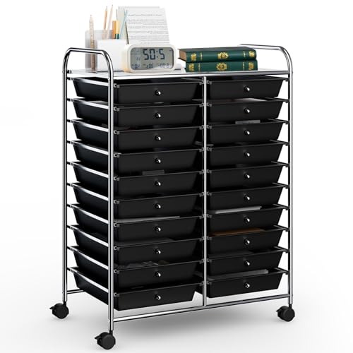 Rolling Cart with 20 Drawers, Utility Cart with Removable Storage Drawers, Lockable Wheels, Art Cart for Home Office Living Room Art Supplies Crafts Paper Scrapbook