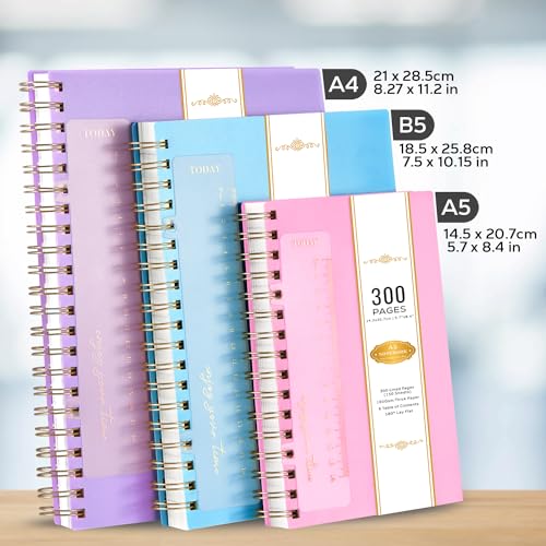 NIRMIRO Large Spiral Notebook, 8.3'' X 11'' Hardcover Bullet Lined Journal Note Book for Women School Work Travel, PVC Cover Diary Notepad, 300 Pages, 100GSM Thick Paper, Blue