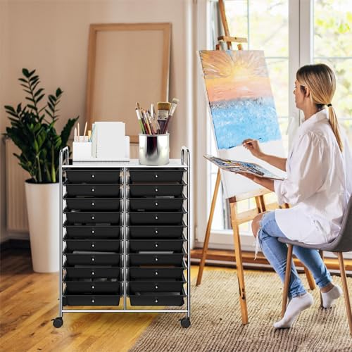 Rolling Cart with 20 Drawers, Utility Cart with Removable Storage Drawers, Lockable Wheels, Art Cart for Home Office Living Room Art Supplies Crafts Paper Scrapbook