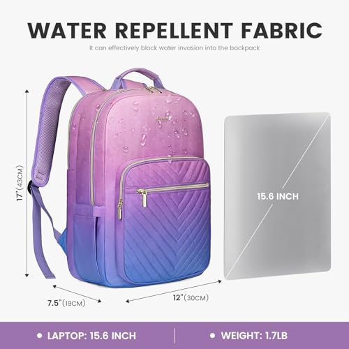 LOVEVOOK Laptop Backpack for Women 15.6 inch,Cute Womens Travel Backpack Purse,Professional Laptop Computer Bag,Waterproof Work Business College Teacher Bag Carry on Backpack with USB Port,Blue-purple