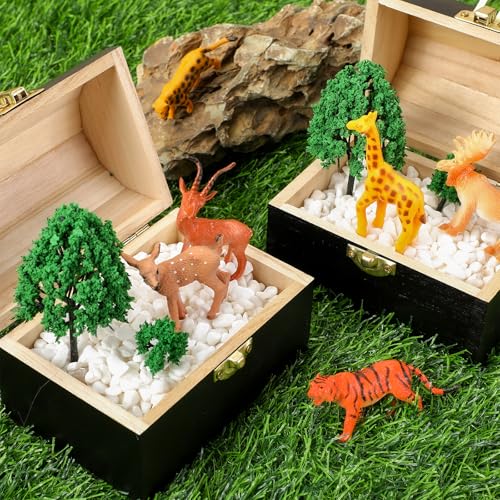 Menkxi 12 Pcs Unfinished Wood Box with Hinged Lid Mini 4.7 x 3.5 x 3.1 Inch Treasure Chest Wooden Jewelry Craft Boxes for DIY Project Party Favor Home Storage Art Craft Making (Black)