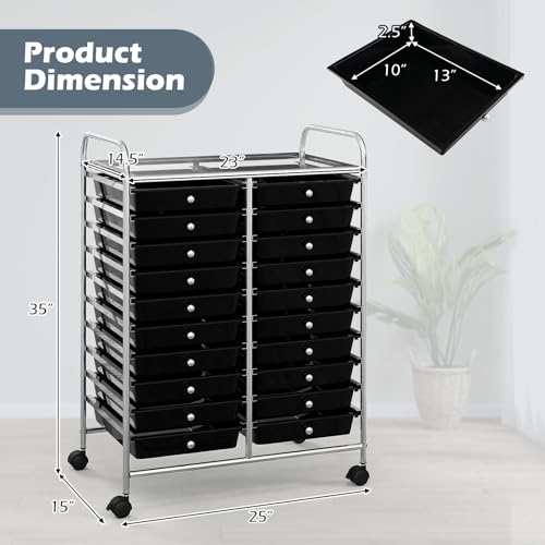 Rolling Cart with 20 Drawers, Utility Cart with Removable Storage Drawers, Lockable Wheels, Art Cart for Home Office Living Room Art Supplies Crafts Paper Scrapbook