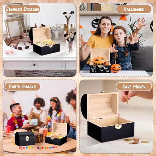 Menkxi 12 Pcs Unfinished Wood Box with Hinged Lid Mini 4.7 x 3.5 x 3.1 Inch Treasure Chest Wooden Jewelry Craft Boxes for DIY Project Party Favor Home Storage Art Craft Making (Black)