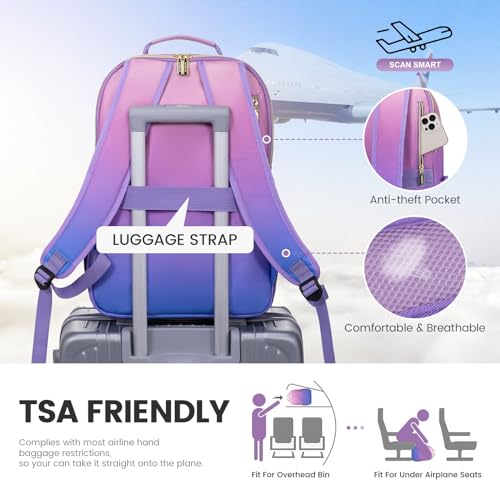 LOVEVOOK Laptop Backpack for Women 15.6 inch,Cute Womens Travel Backpack Purse,Professional Laptop Computer Bag,Waterproof Work Business College Teacher Bag Carry on Backpack with USB Port,Blue-purple