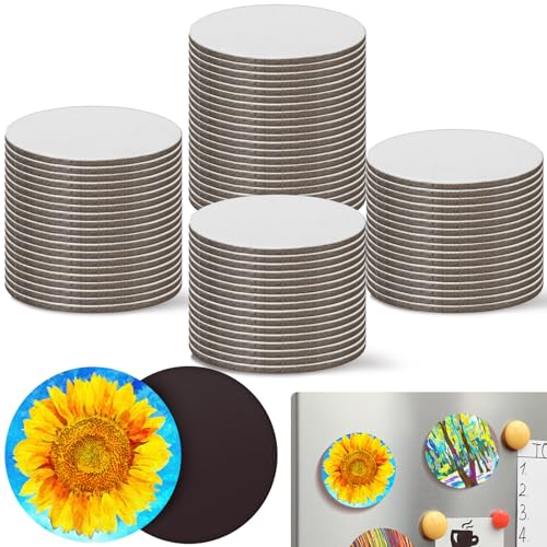 Nezyo 75 Pieces Magnetic Painting Canvas Panel Mini Canvas Boards Round Mini Canvases Mini Tile Art for Painting Magnetic Fridge Locker Art Paints Crafts DIY Kit (4 Inch)