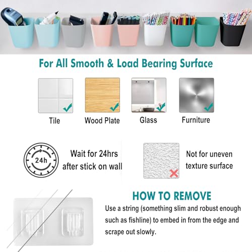 Wall Caddy Pen Holders, 6 Pack Large Pencil Cups Organizer for Marker / Remote / Crayon / White Board Accessories, with Adhesive Stickers, Office Home Craft Class Kids Room Art Organization (Green)