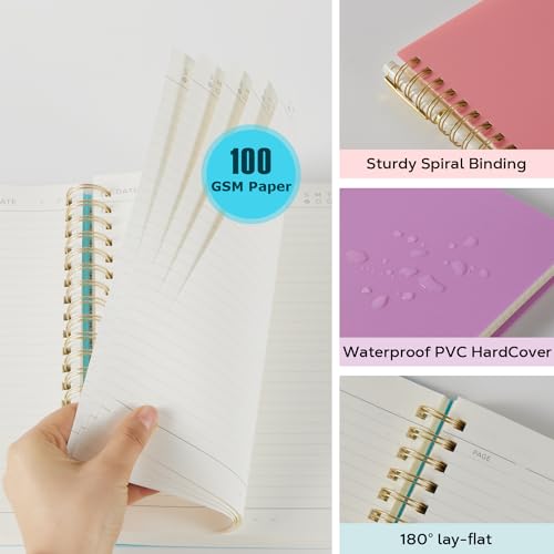 NIRMIRO Large Spiral Notebook, 8.3'' X 11'' Hardcover Bullet Lined Journal Note Book for Women School Work Travel, PVC Cover Diary Notepad, 300 Pages, 100GSM Thick Paper, Blue