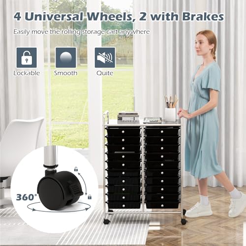 Rolling Cart with 20 Drawers, Utility Cart with Removable Storage Drawers, Lockable Wheels, Art Cart for Home Office Living Room Art Supplies Crafts Paper Scrapbook