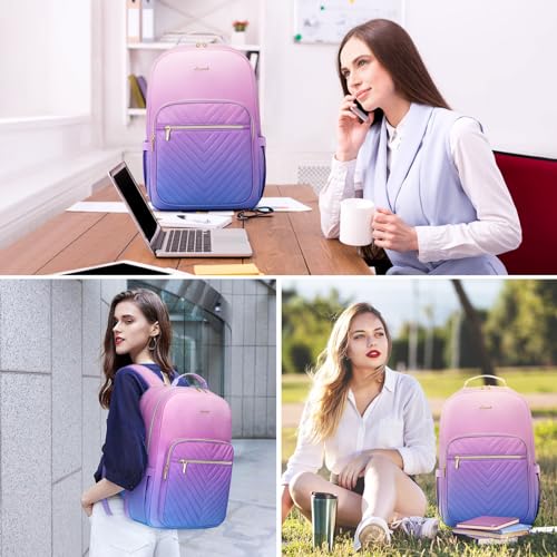 LOVEVOOK Laptop Backpack for Women 15.6 inch,Cute Womens Travel Backpack Purse,Professional Laptop Computer Bag,Waterproof Work Business College Teacher Bag Carry on Backpack with USB Port,Blue-purple
