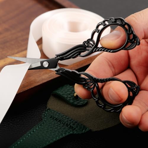 YOUGUOM Sewing Embroidery Scissors with Case Sharp Tip Detail Scissor for Thread Yarn Cross Stitch Crafts Artwork Needlepoint Cutting Knitting Shears Black